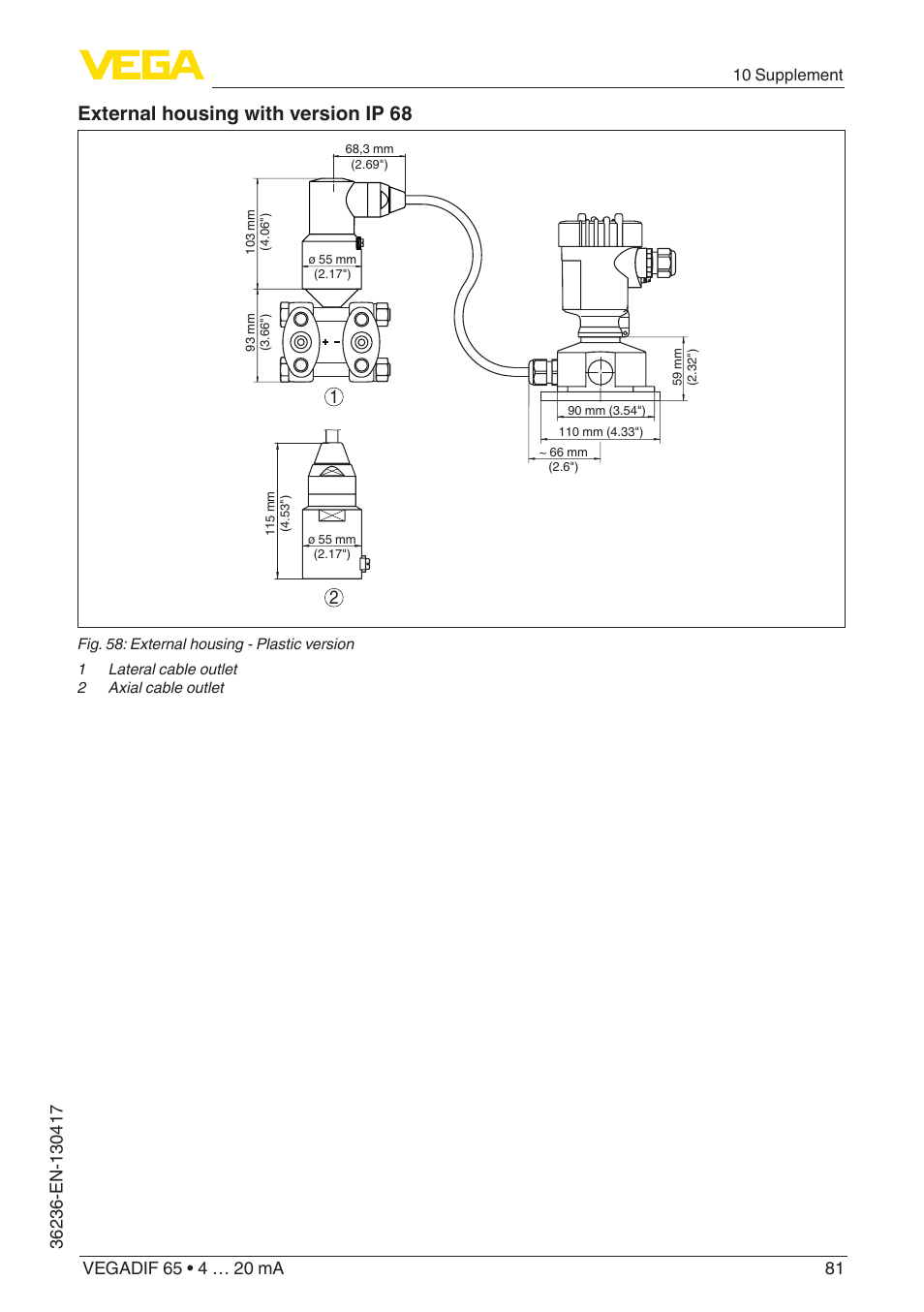 External housing with version ip 68 | VEGA VEGADIF 65 4 … 20 mA User Manual | Page 81 / 88