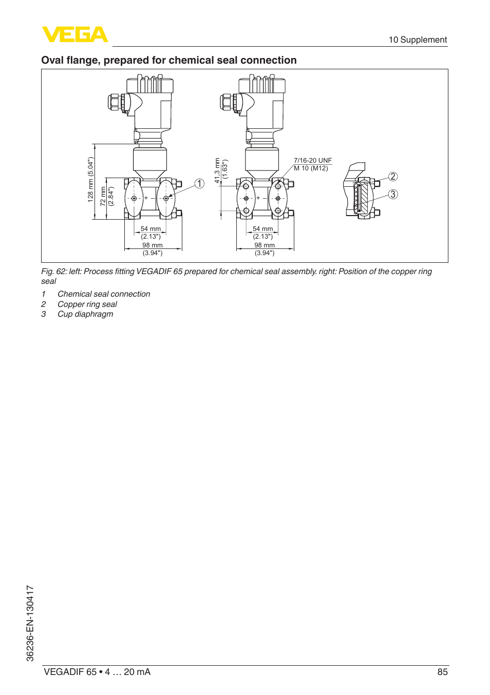 Oval flange, prepared for chemical seal connection | VEGA VEGADIF 65 4 … 20 mA User Manual | Page 85 / 88