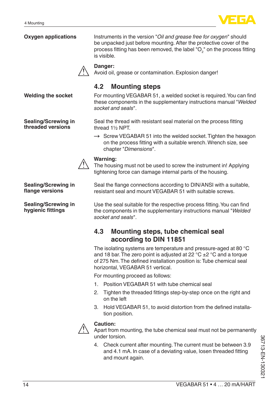 2 mounting steps | VEGA VEGABAR 51 4 … 20 mA_HART User Manual | Page 14 / 76