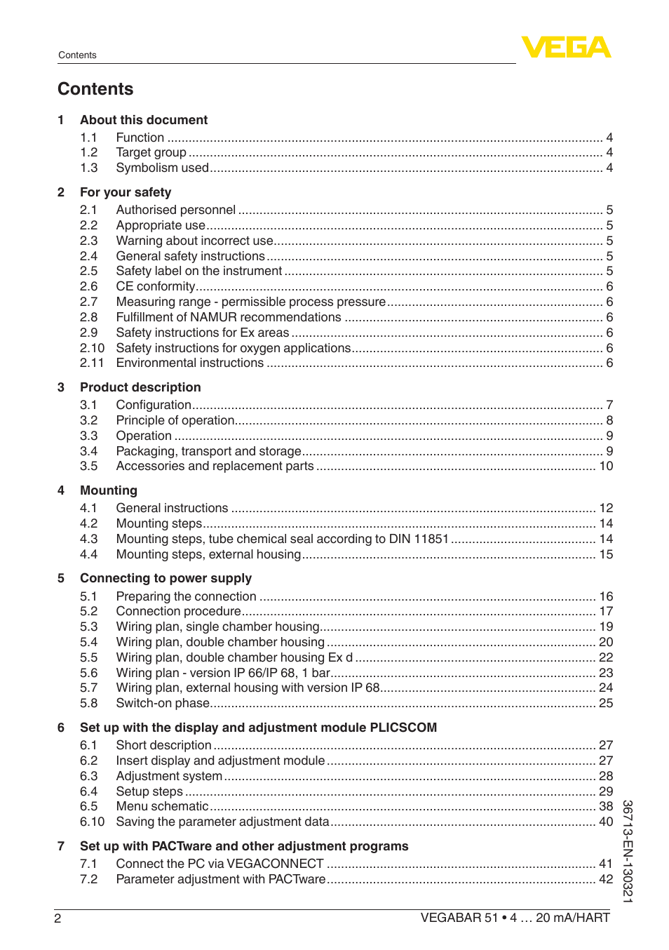 VEGA VEGABAR 51 4 … 20 mA_HART User Manual | Page 2 / 76