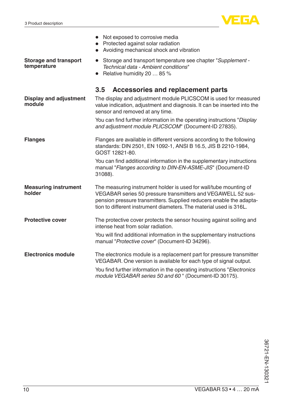 VEGA VEGABAR 53 4 … 20 mA User Manual | Page 10 / 60