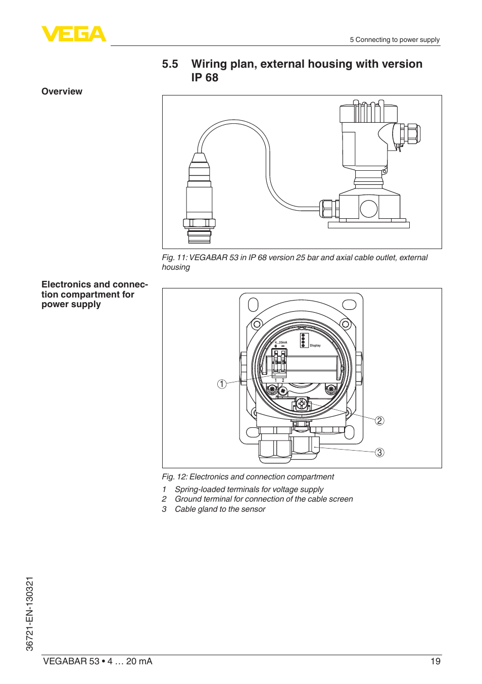 5 wiring plan, external housing with version ip 68 | VEGA VEGABAR 53 4 … 20 mA User Manual | Page 19 / 60