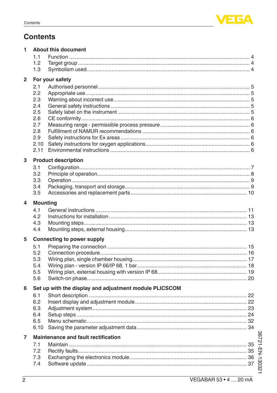 VEGA VEGABAR 53 4 … 20 mA User Manual | Page 2 / 60