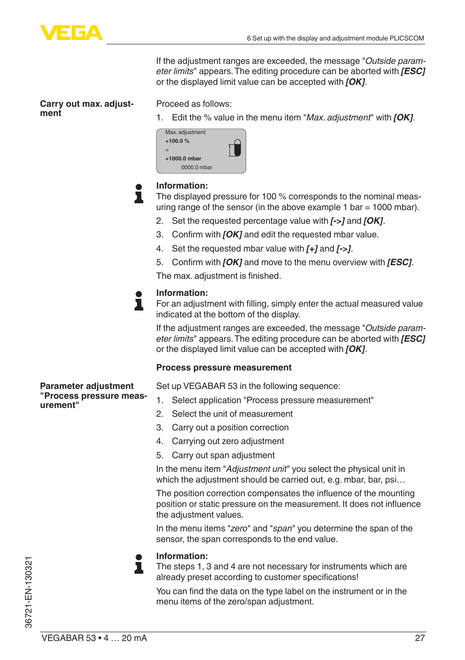 VEGA VEGABAR 53 4 … 20 mA User Manual | Page 27 / 60