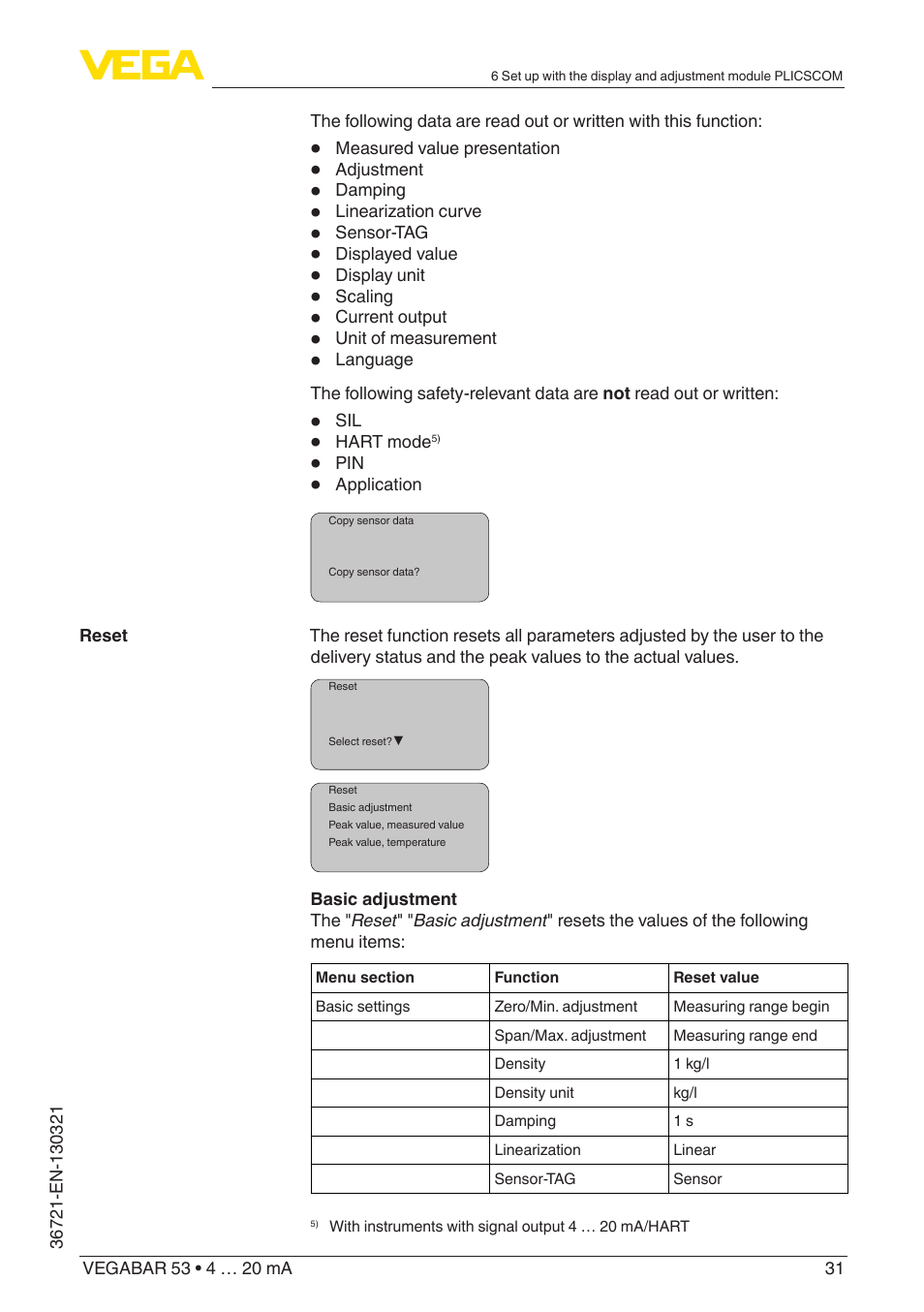 VEGA VEGABAR 53 4 … 20 mA User Manual | Page 31 / 60