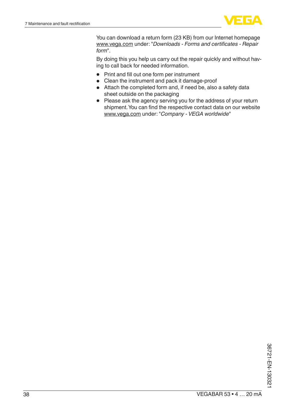 VEGA VEGABAR 53 4 … 20 mA User Manual | Page 38 / 60