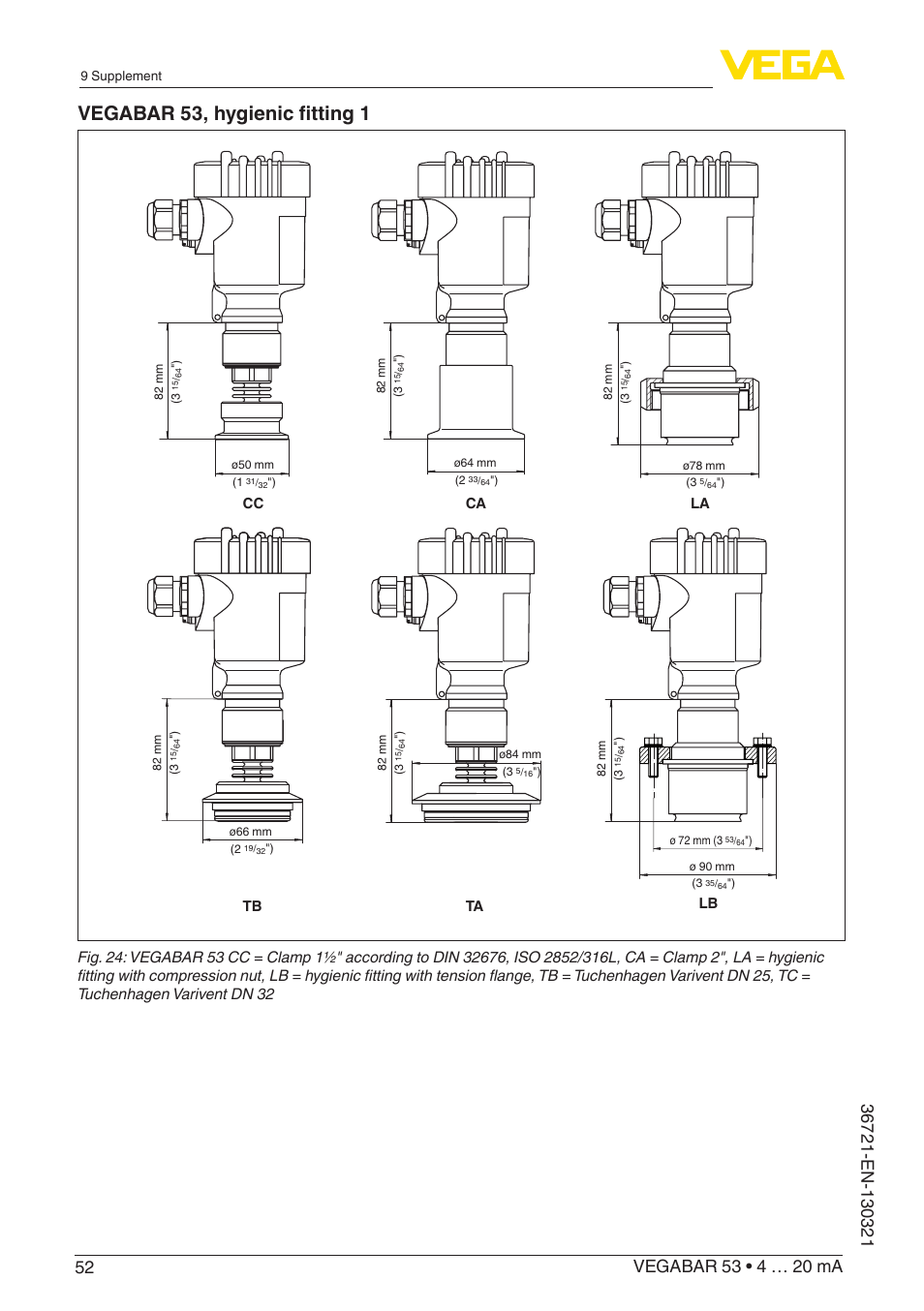 Vegabar 53, hygienic fitting 1, Cc ta tb | VEGA VEGABAR 53 4 … 20 mA User Manual | Page 52 / 60