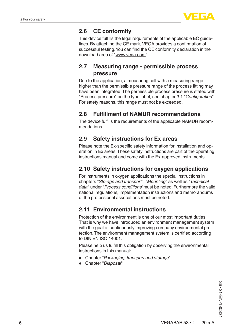 VEGA VEGABAR 53 4 … 20 mA User Manual | Page 6 / 60