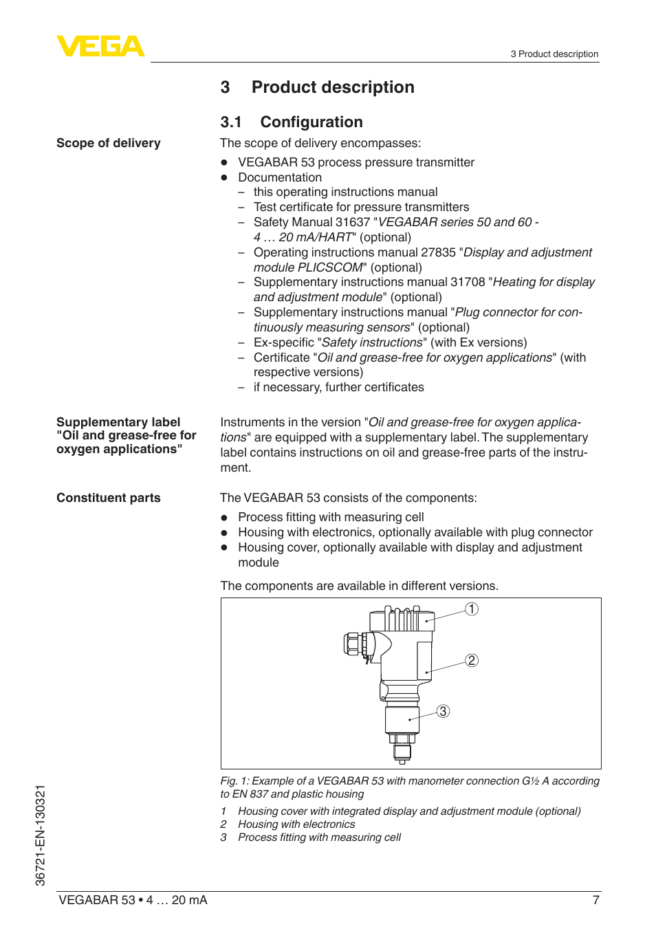 3 product description | VEGA VEGABAR 53 4 … 20 mA User Manual | Page 7 / 60