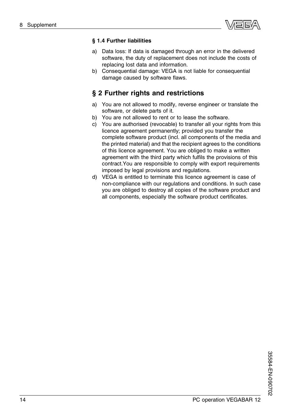 2 further rights and restrictions | VEGA VEGABAR 12 PC operation User Manual | Page 14 / 16