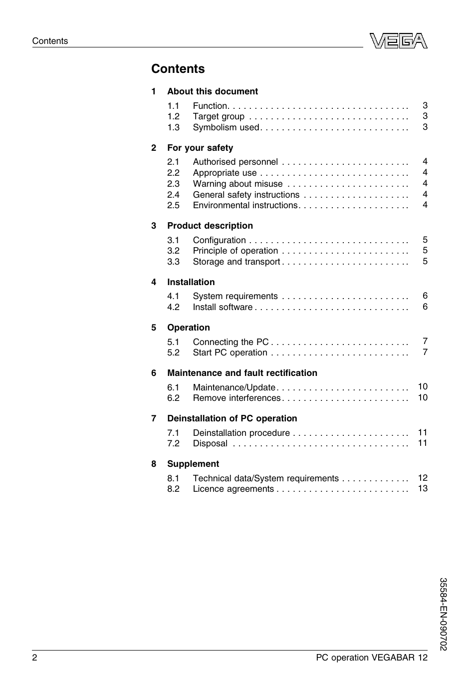 VEGA VEGABAR 12 PC operation User Manual | Page 2 / 16