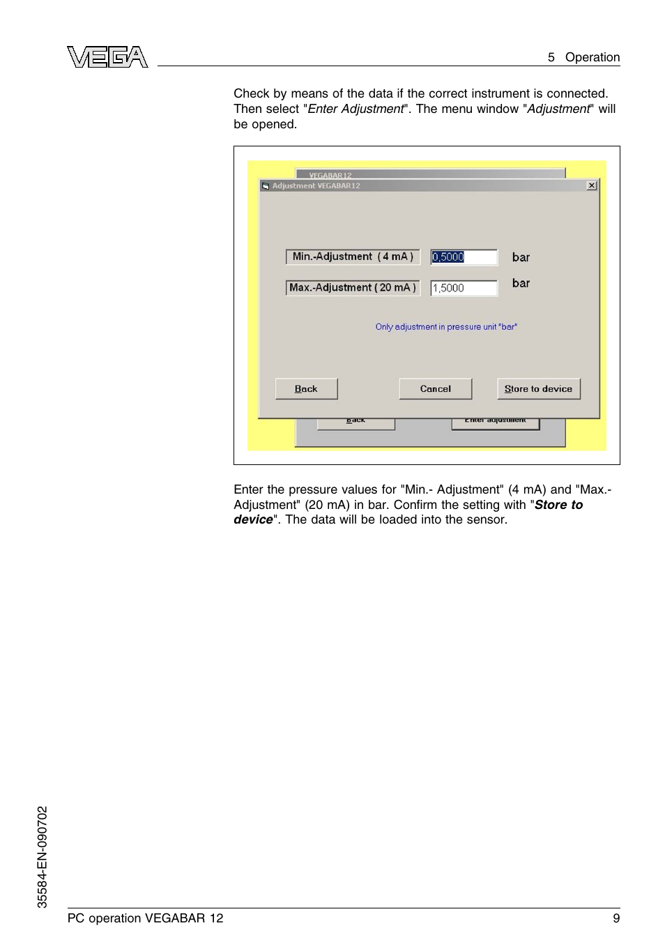 VEGA VEGABAR 12 PC operation User Manual | Page 9 / 16