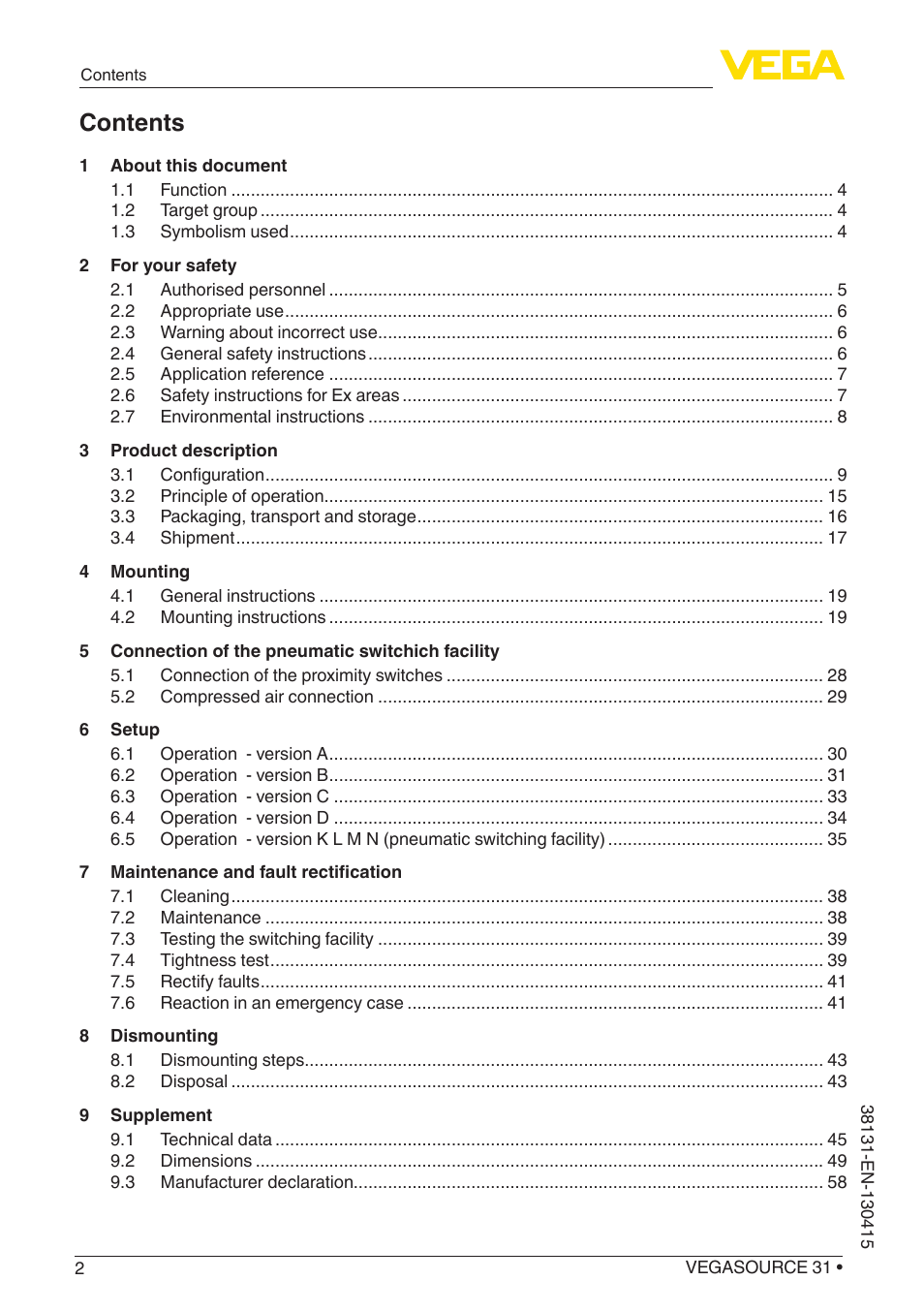 VEGA VEGASOURCE 31 User Manual | Page 2 / 64