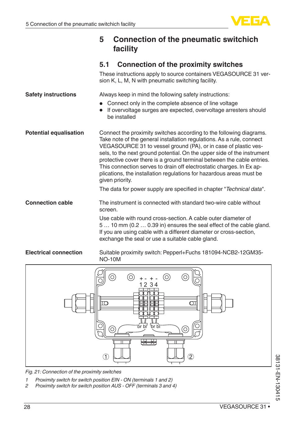 5 connection of the pneumatic switchich facility | VEGA VEGASOURCE 31 User Manual | Page 28 / 64