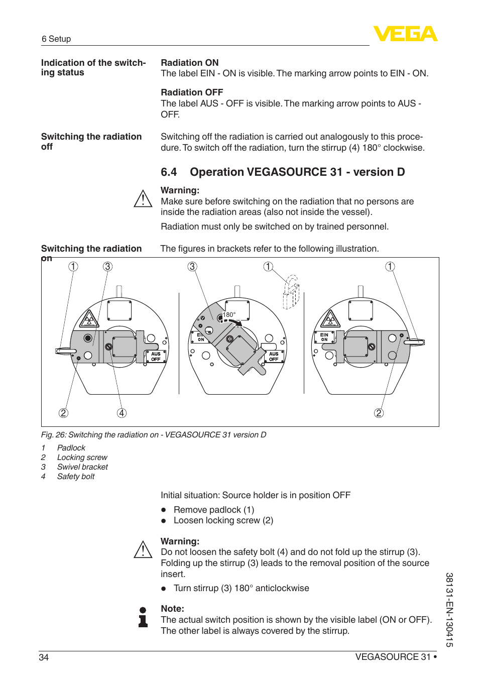 4 operation vegasource 31 - version d | VEGA VEGASOURCE 31 User Manual | Page 34 / 64