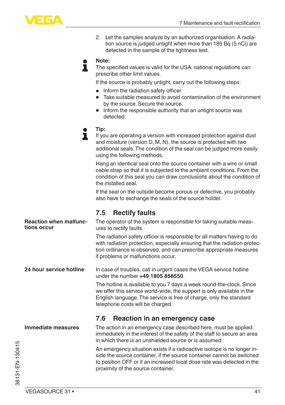 VEGA VEGASOURCE 31 User Manual | Page 41 / 64