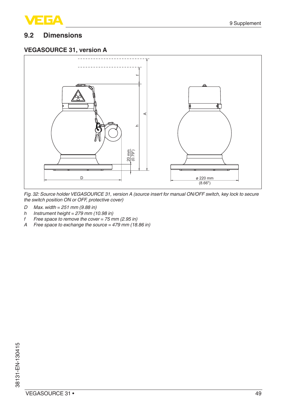 2 dimensions, Vegasource 31, version a | VEGA VEGASOURCE 31 User Manual | Page 49 / 64