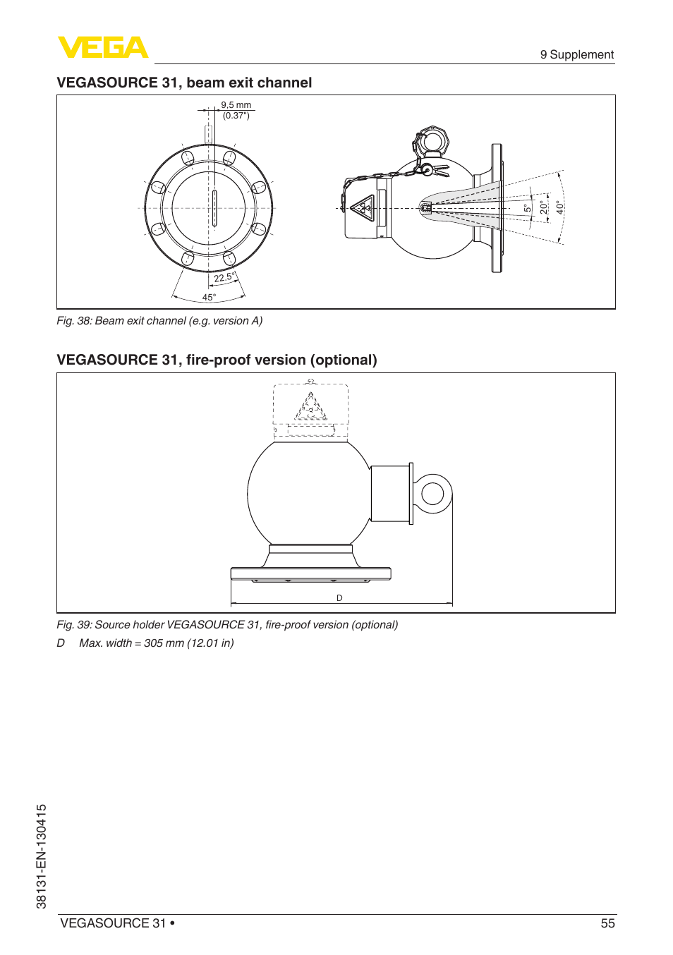 Vegasource 31, beam exit channel, Vegasource 31, fire-proof version (optional) | VEGA VEGASOURCE 31 User Manual | Page 55 / 64