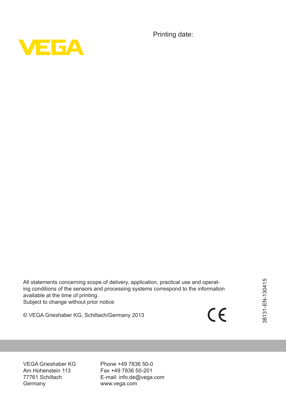 Printing date | VEGA VEGASOURCE 31 User Manual | Page 64 / 64