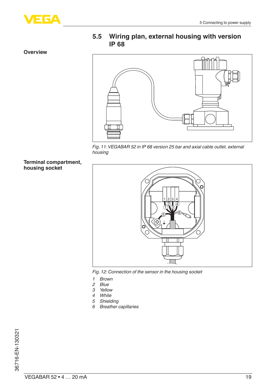 5 wiring plan, external housing with version ip 68 | VEGA VEGABAR 52 4 … 20 mA User Manual | Page 19 / 64