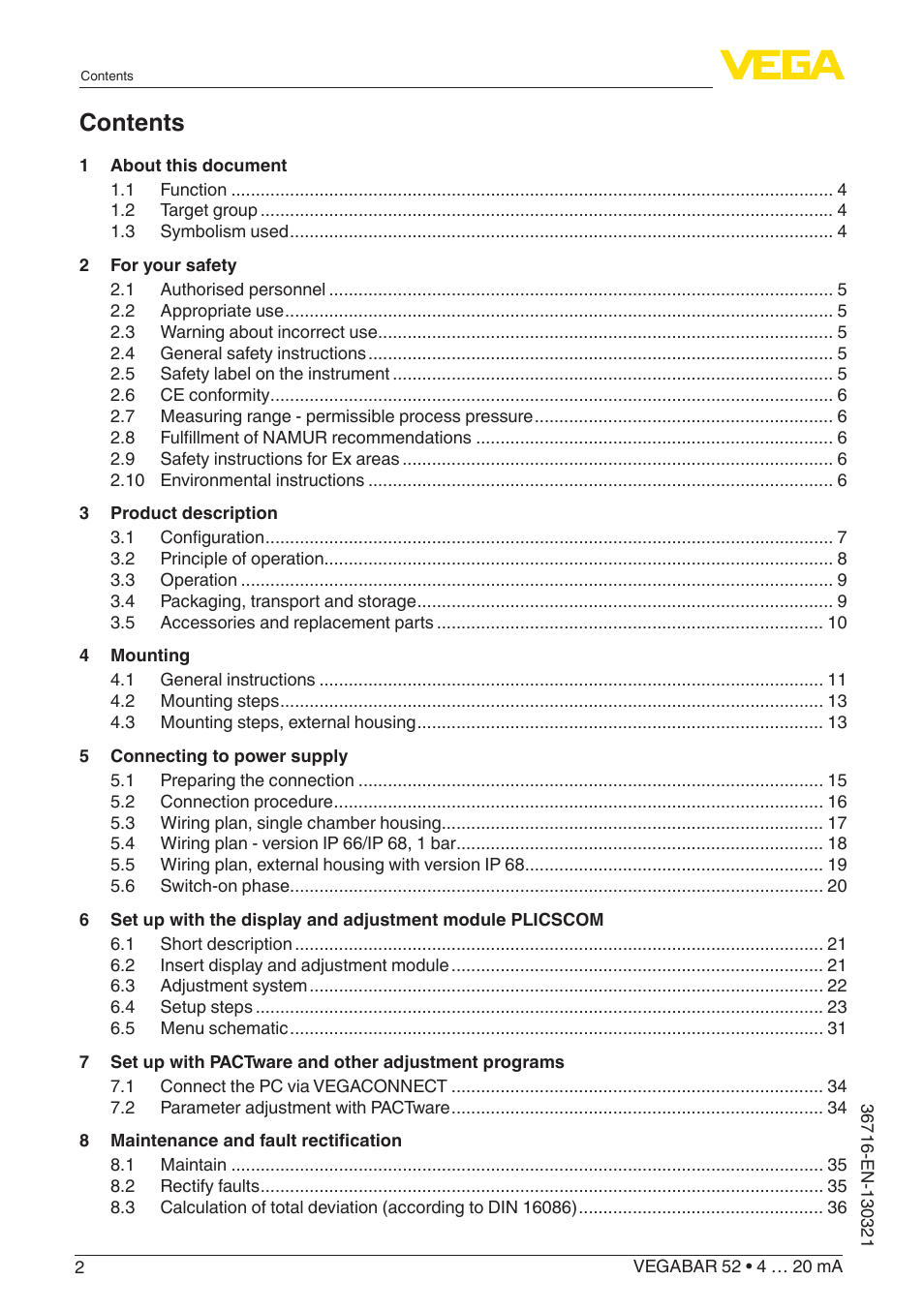 VEGA VEGABAR 52 4 … 20 mA User Manual | Page 2 / 64