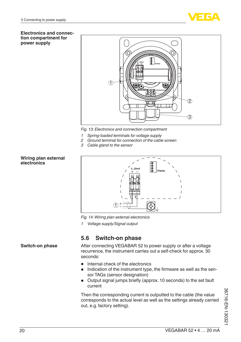 6 switch-on phase | VEGA VEGABAR 52 4 … 20 mA User Manual | Page 20 / 64