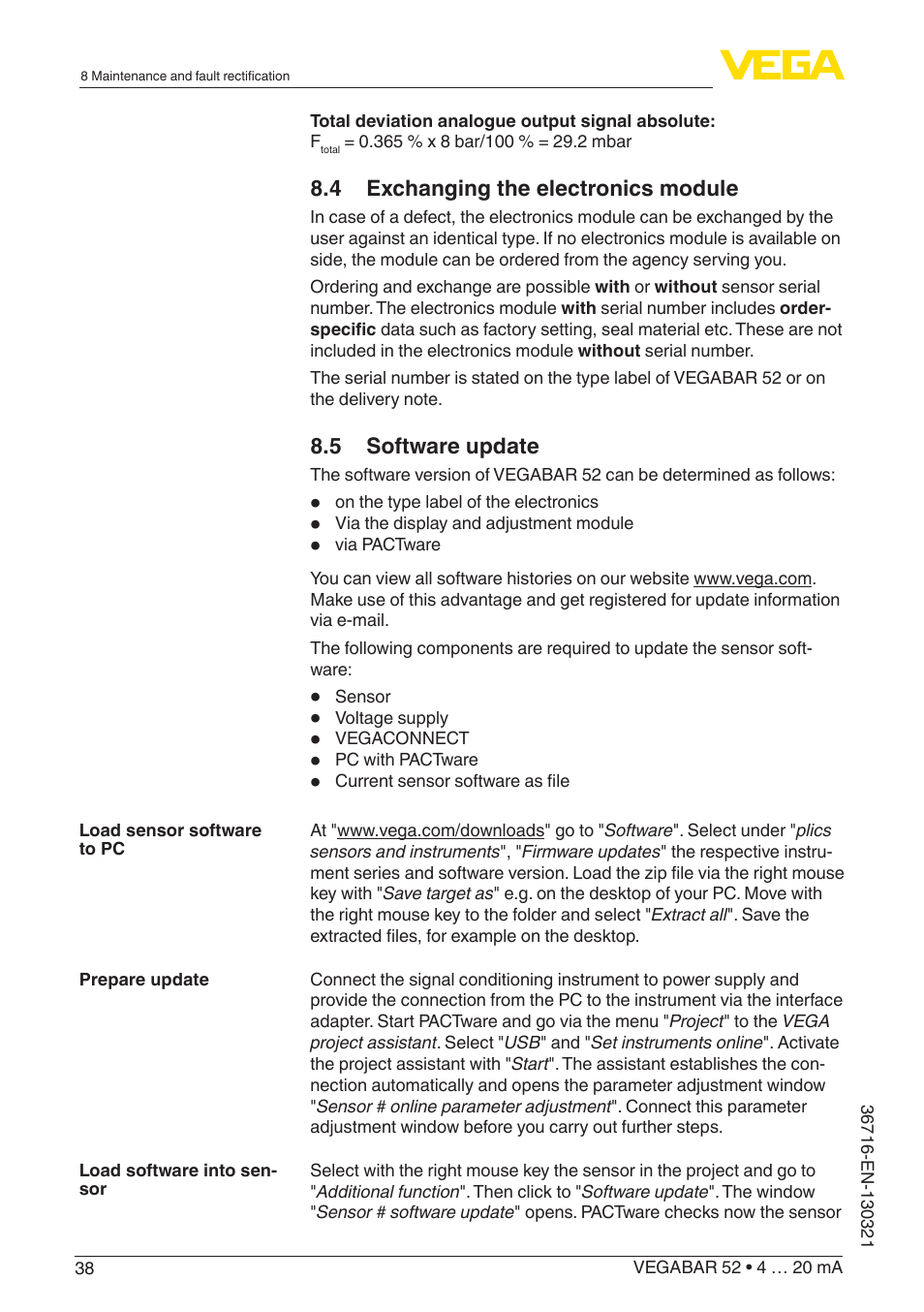 VEGA VEGABAR 52 4 … 20 mA User Manual | Page 38 / 64