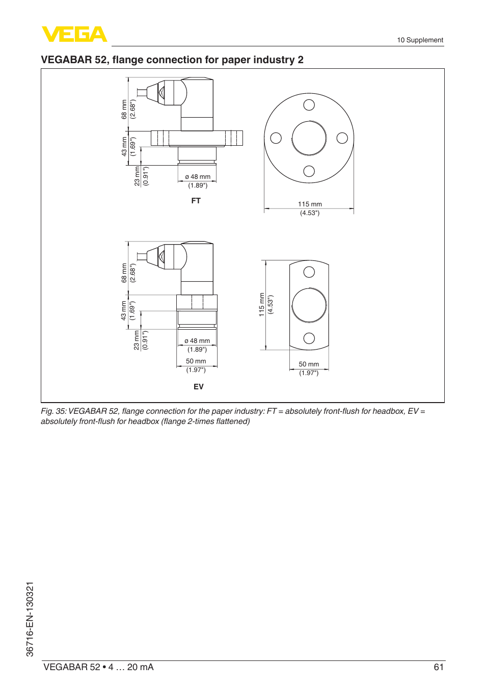 Vegabar 52, flange connection for paper industry 2 | VEGA VEGABAR 52 4 … 20 mA User Manual | Page 61 / 64