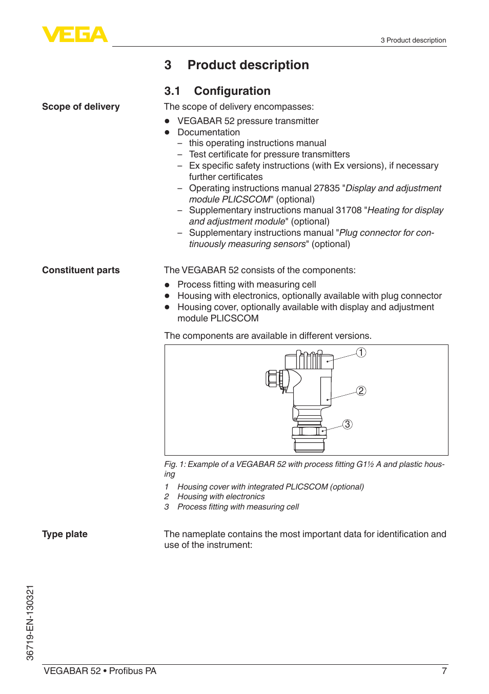 3 product description | VEGA VEGABAR 52 Profibus PA User Manual | Page 7 / 68