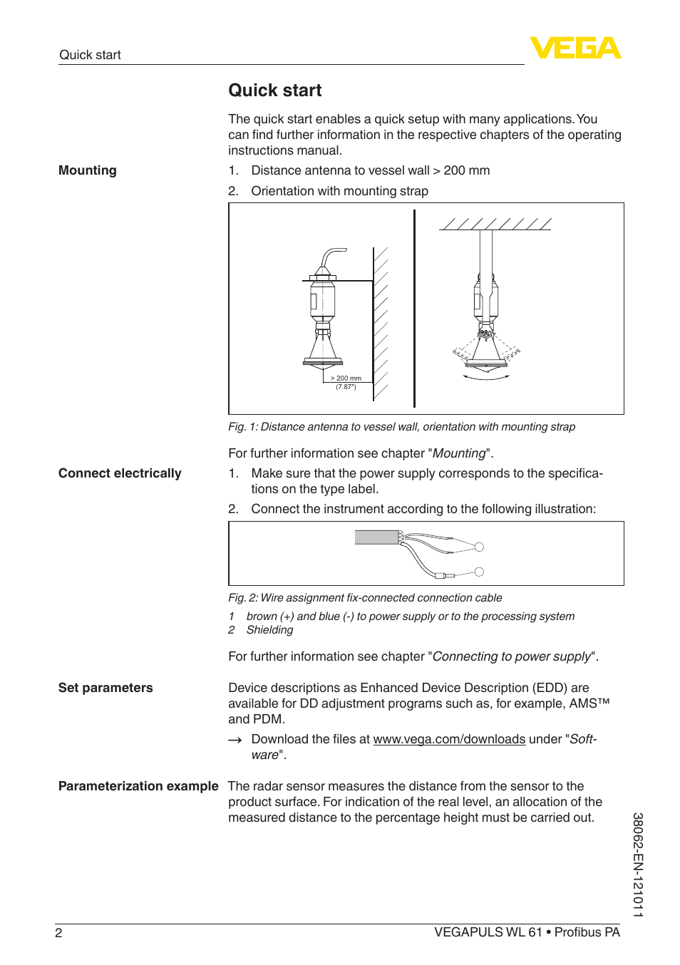Quick start | VEGA VEGAPULS WL 61 Profibus PA User Manual | Page 2 / 52