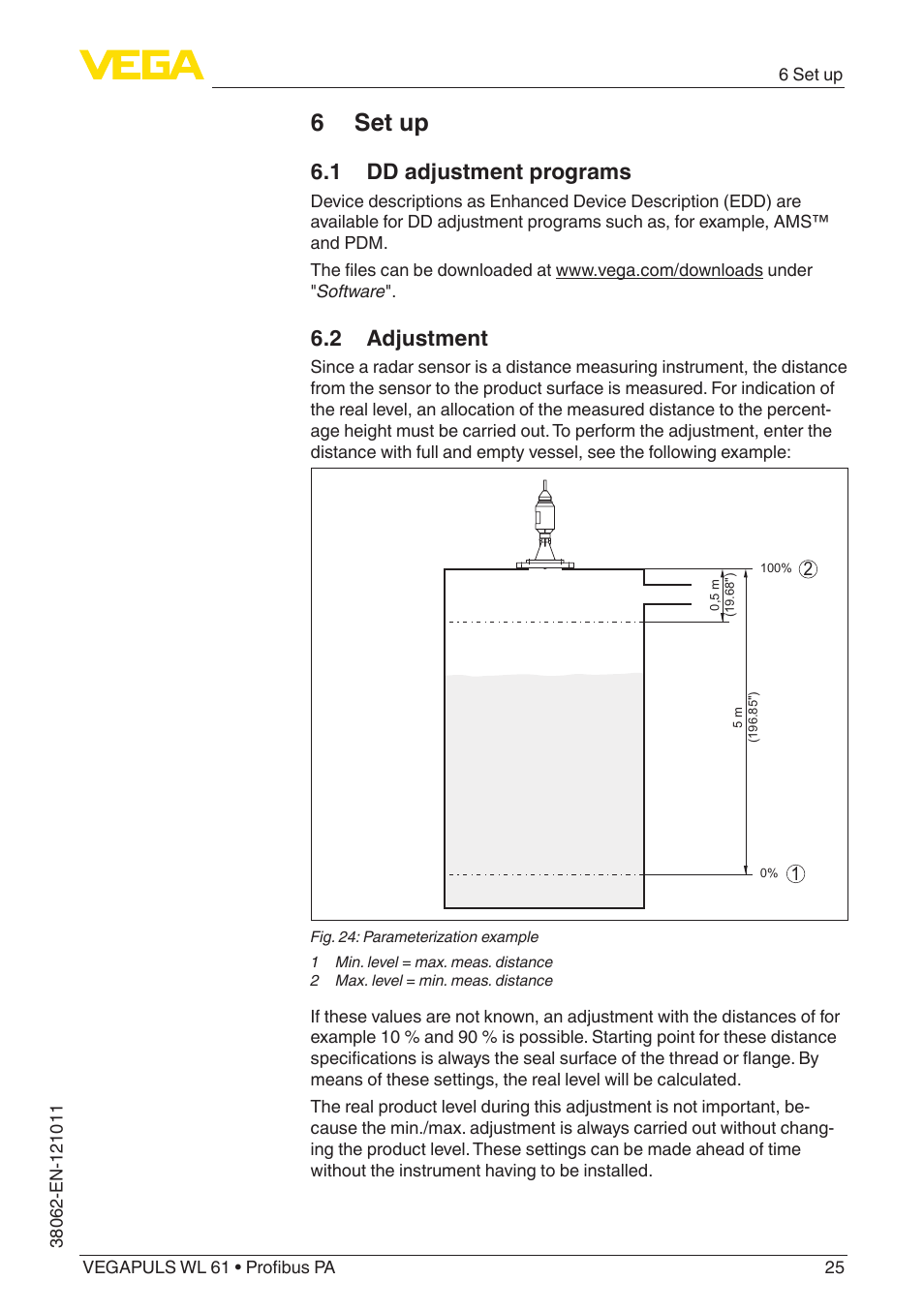 6 set up, 1 dd adjustment programs, 2 adjustment | VEGA VEGAPULS WL 61 Profibus PA User Manual | Page 25 / 52