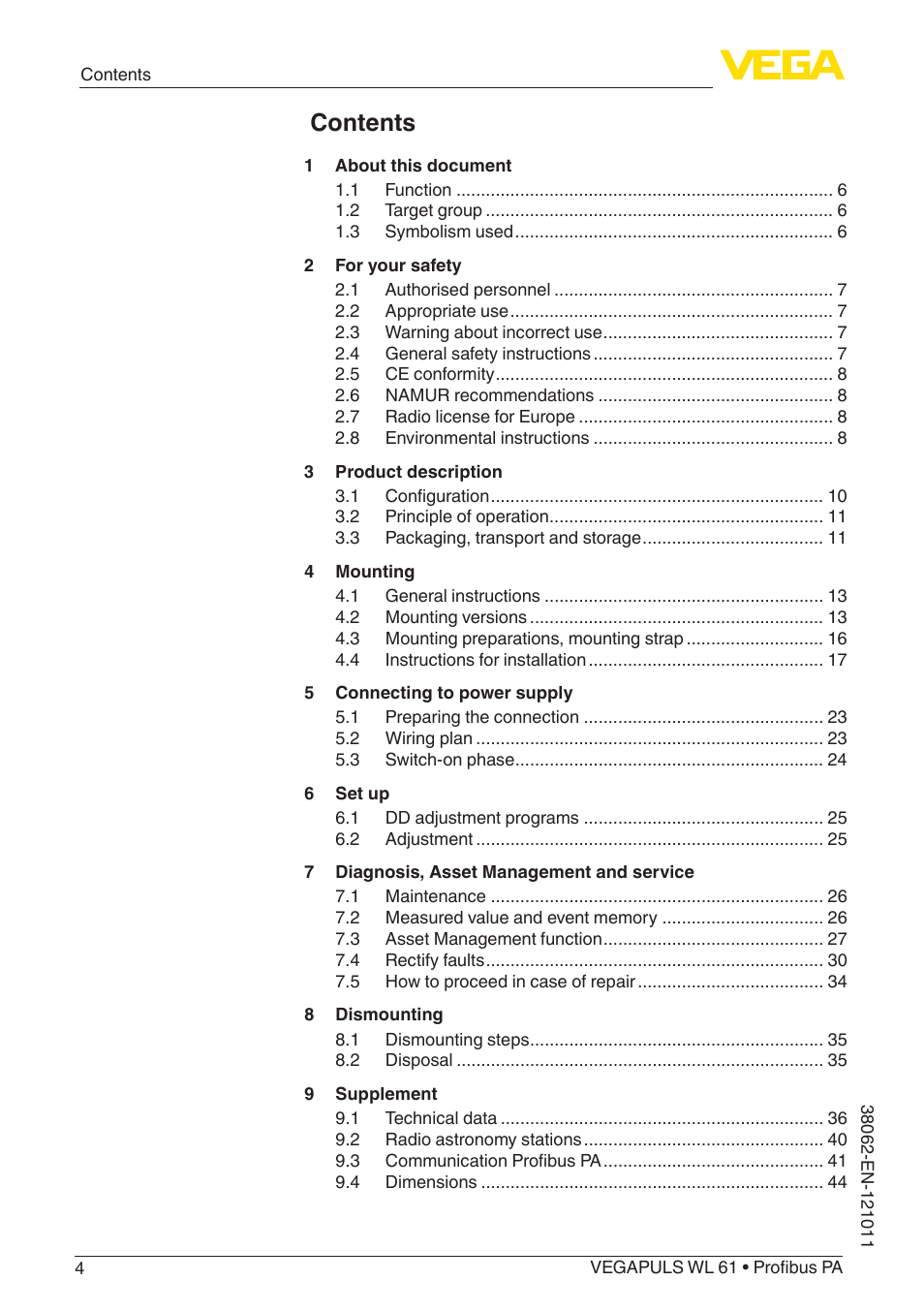 VEGA VEGAPULS WL 61 Profibus PA User Manual | Page 4 / 52