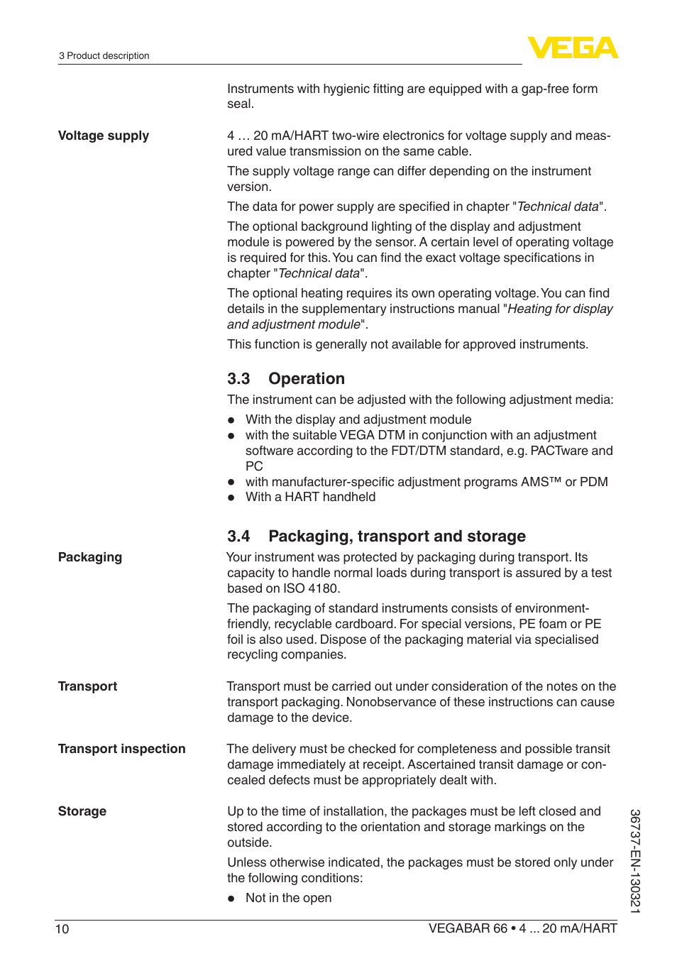 VEGA VEGABAR 66 4 … 20 mA_HART User Manual | Page 10 / 76