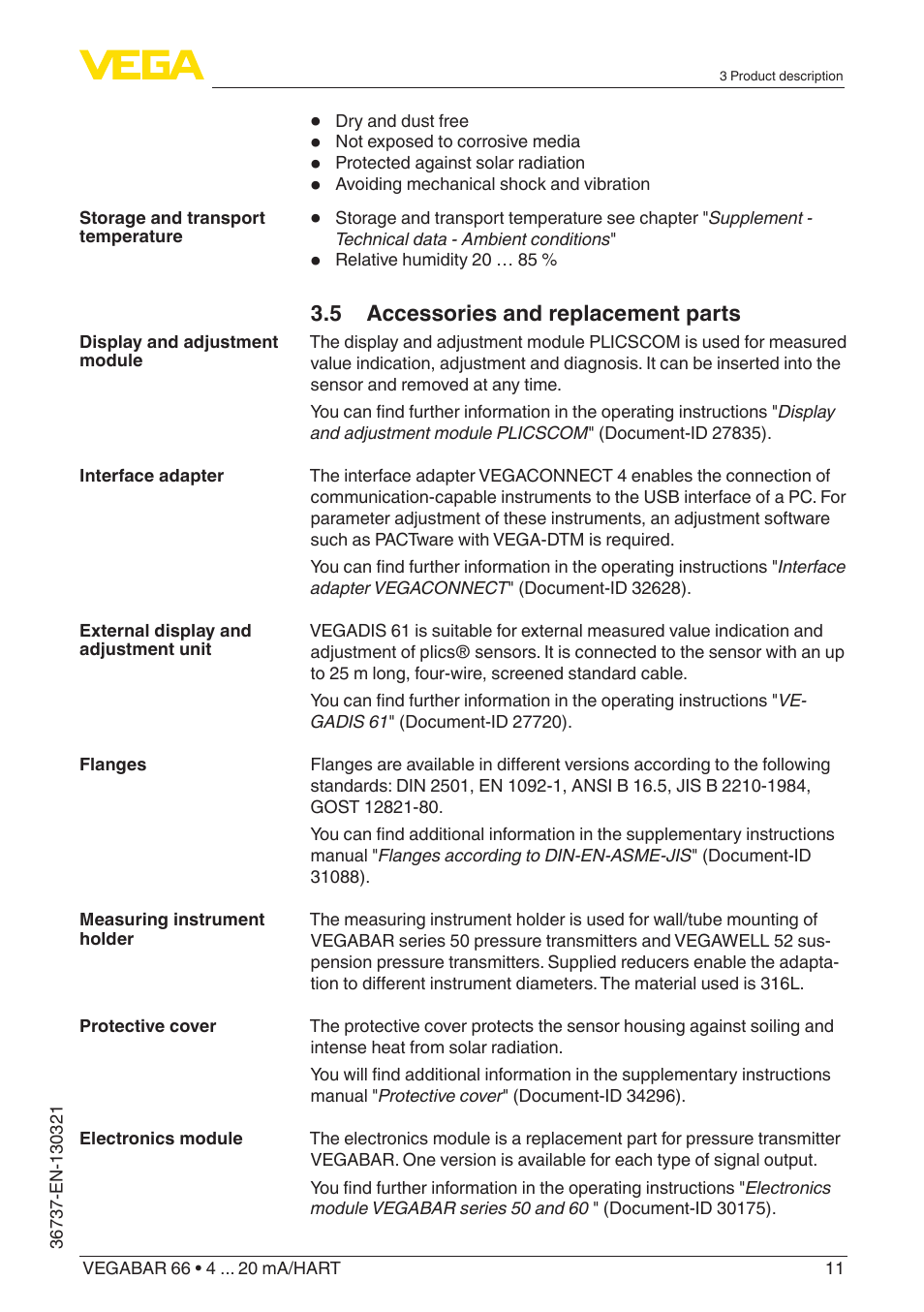 VEGA VEGABAR 66 4 … 20 mA_HART User Manual | Page 11 / 76