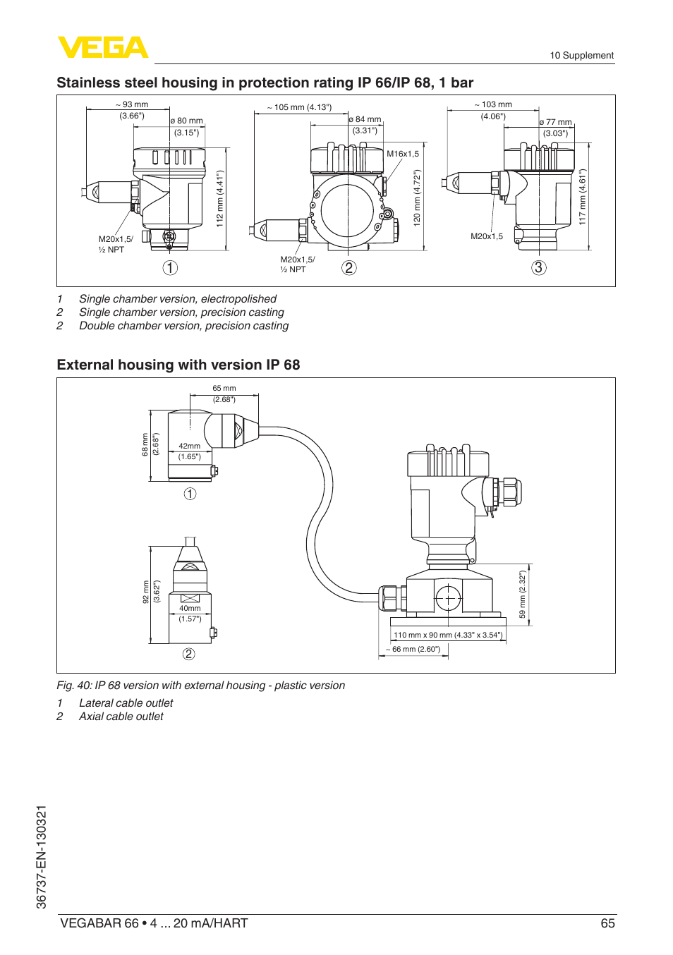 External housing with version ip 68 | VEGA VEGABAR 66 4 … 20 mA_HART User Manual | Page 65 / 76