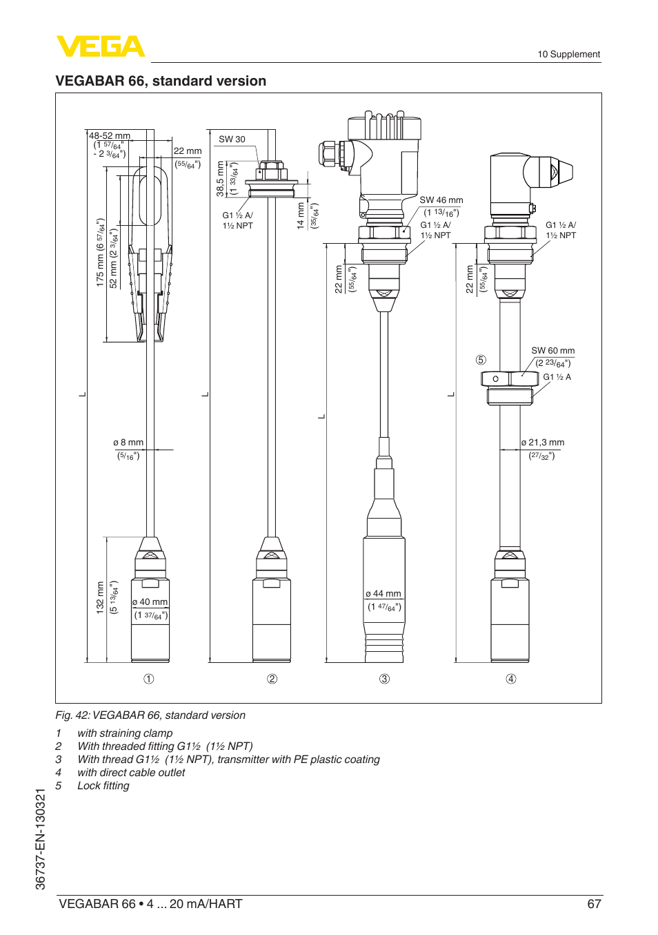 Vegabar 66, standard version | VEGA VEGABAR 66 4 … 20 mA_HART User Manual | Page 67 / 76