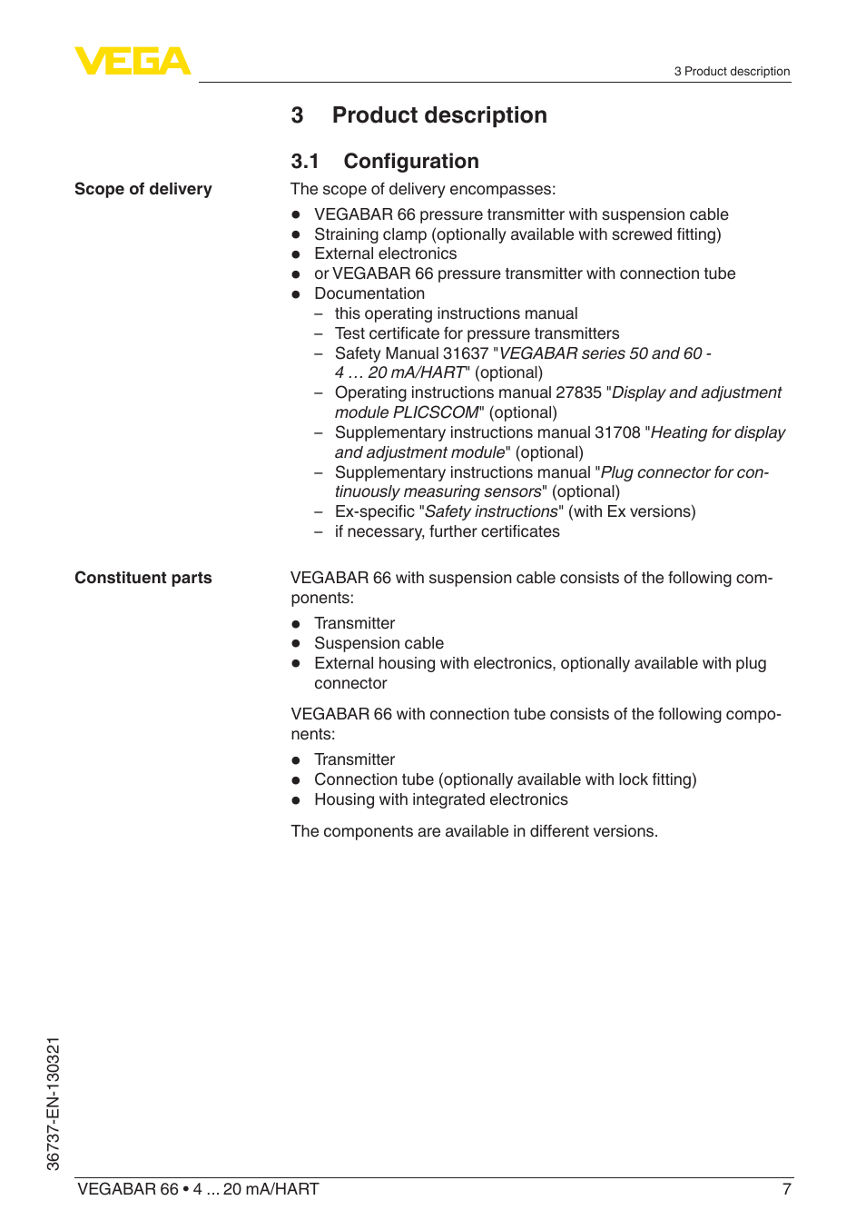 3 product description | VEGA VEGABAR 66 4 … 20 mA_HART User Manual | Page 7 / 76