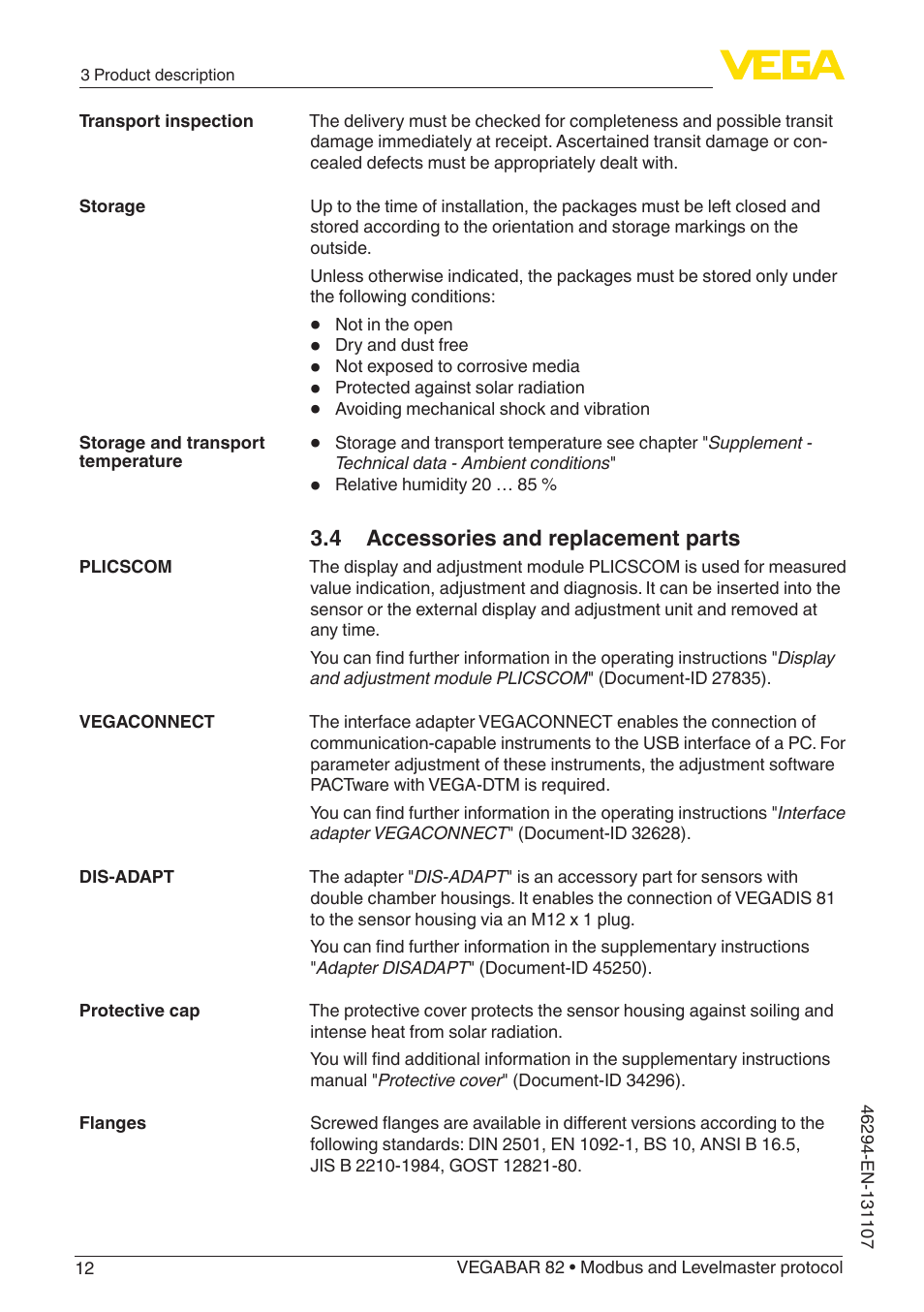 4 accessories and replacement parts | VEGA VEGABAR 82 Modbus and Levelmaster protocol - Operating Instructions User Manual | Page 12 / 92