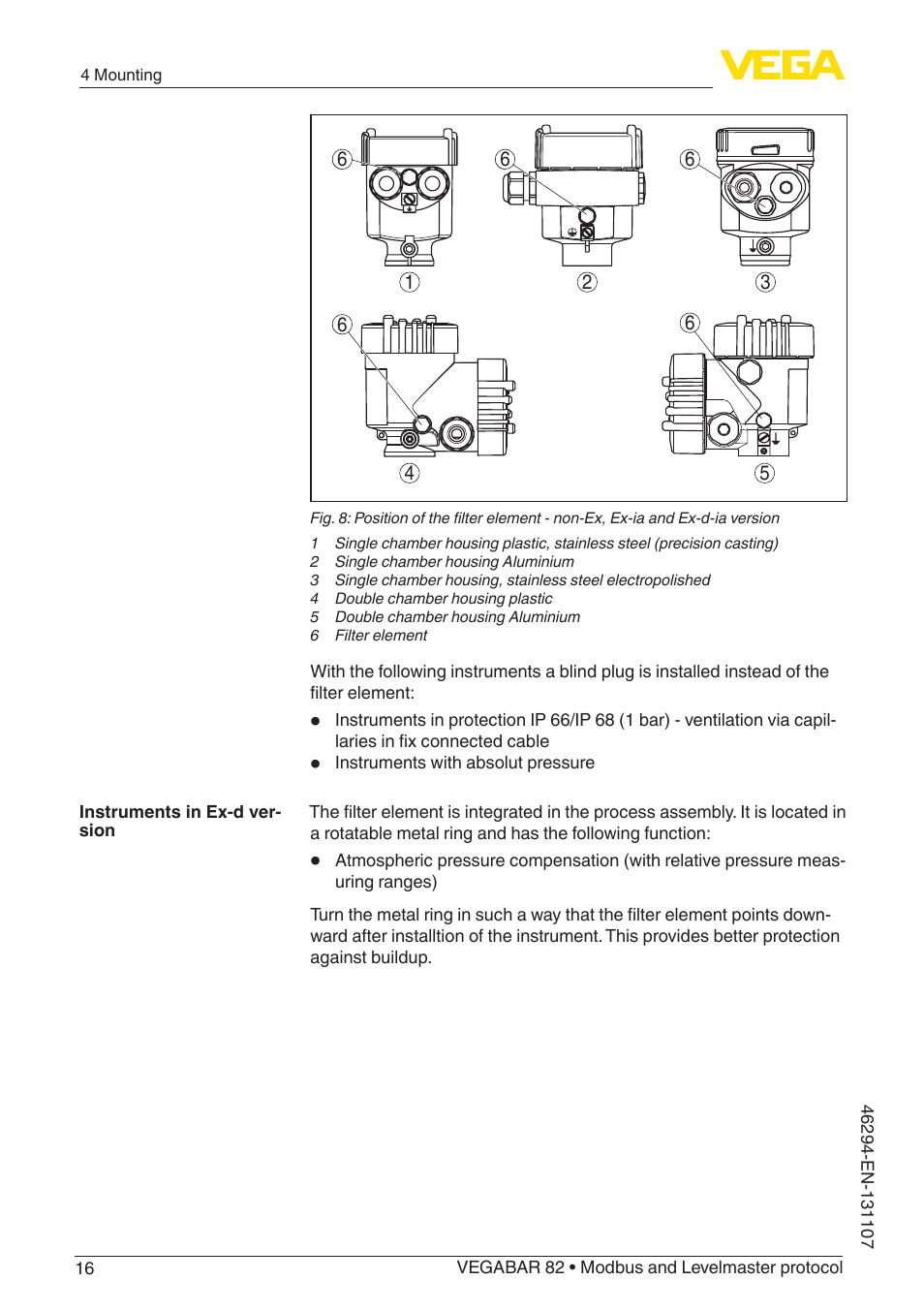 VEGA VEGABAR 82 Modbus and Levelmaster protocol - Operating Instructions User Manual | Page 16 / 92