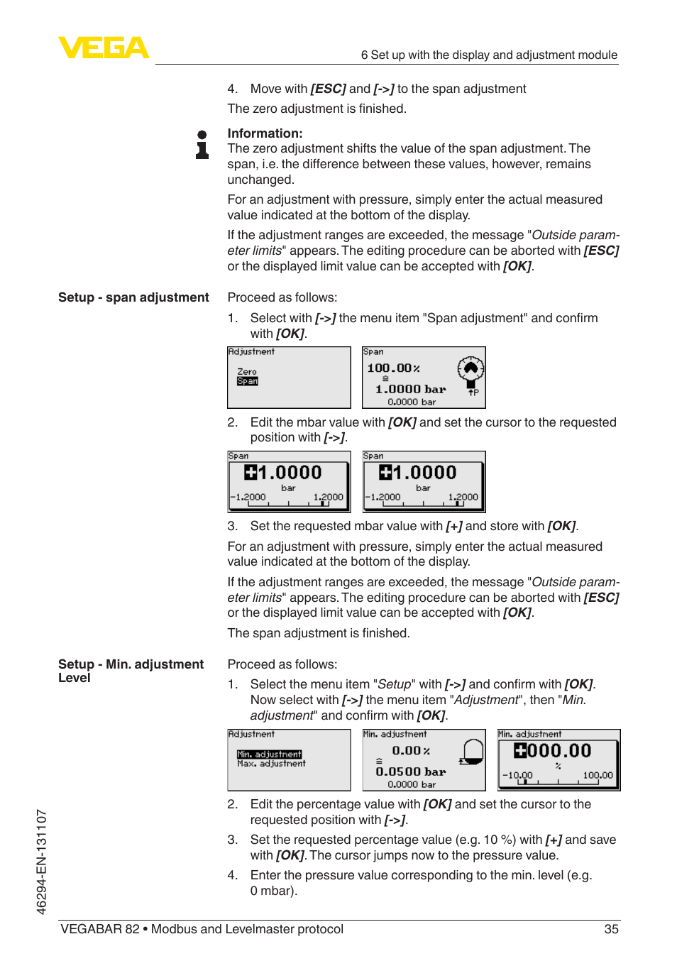 VEGA VEGABAR 82 Modbus and Levelmaster protocol - Operating Instructions User Manual | Page 35 / 92