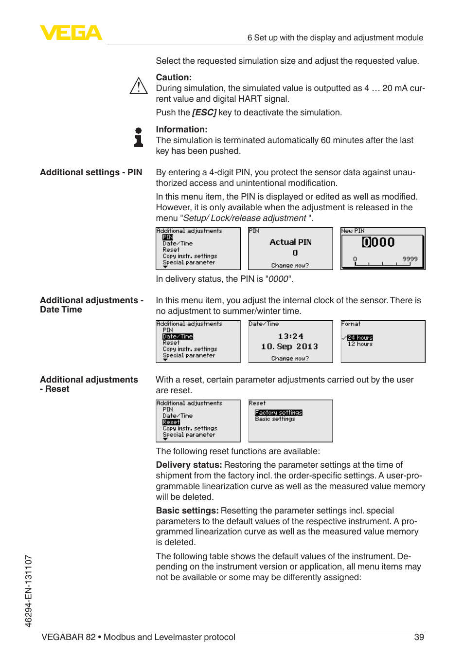 VEGA VEGABAR 82 Modbus and Levelmaster protocol - Operating Instructions User Manual | Page 39 / 92