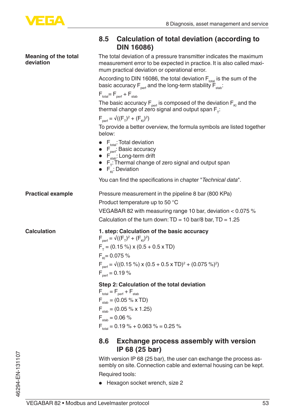 VEGA VEGABAR 82 Modbus and Levelmaster protocol - Operating Instructions User Manual | Page 53 / 92