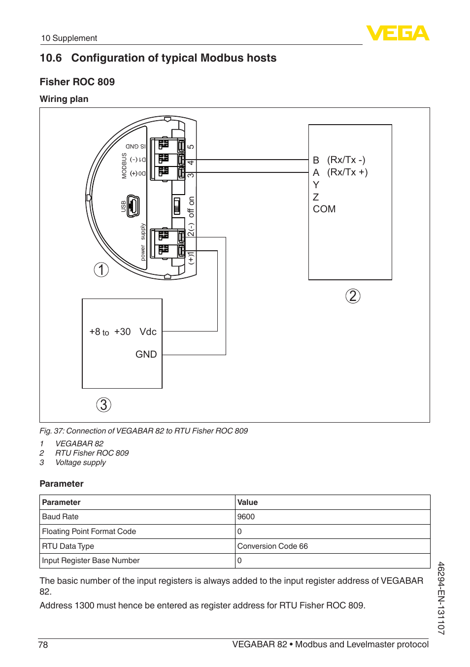 6 configuration of typical modbus hosts, Fisher roc 809 | VEGA VEGABAR 82 Modbus and Levelmaster protocol - Operating Instructions User Manual | Page 78 / 92
