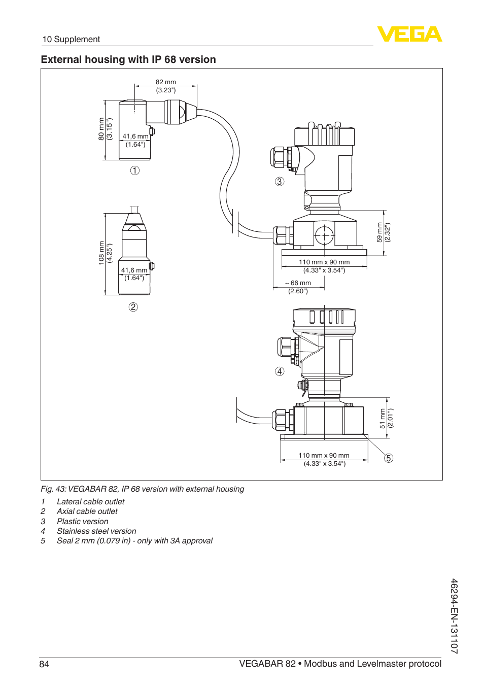 External housing with ip 68 version | VEGA VEGABAR 82 Modbus and Levelmaster protocol - Operating Instructions User Manual | Page 84 / 92