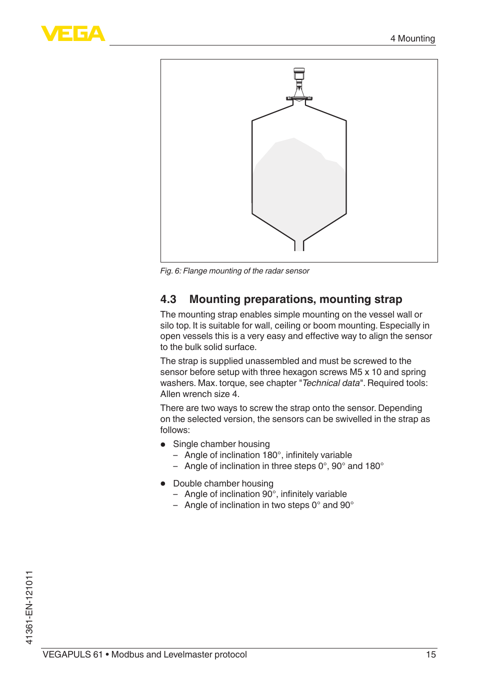 3 mounting preparations, mounting strap | VEGA VEGAPULS 61 (≥ 2.0.0 - ≥ 4.0.0) Modbus and Levelmaster protocol User Manual | Page 15 / 88