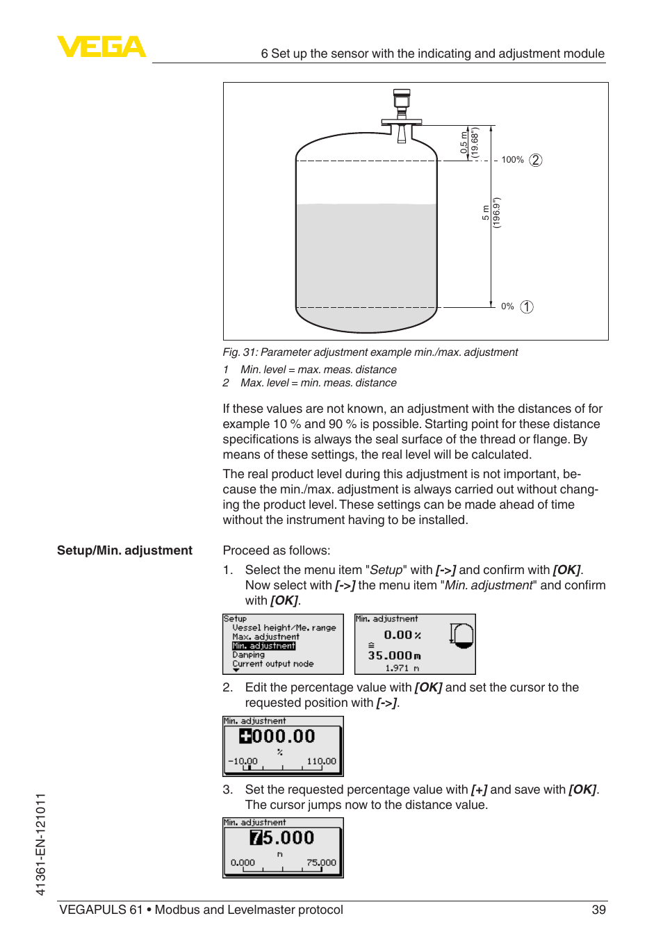 VEGA VEGAPULS 61 (≥ 2.0.0 - ≥ 4.0.0) Modbus and Levelmaster protocol User Manual | Page 39 / 88