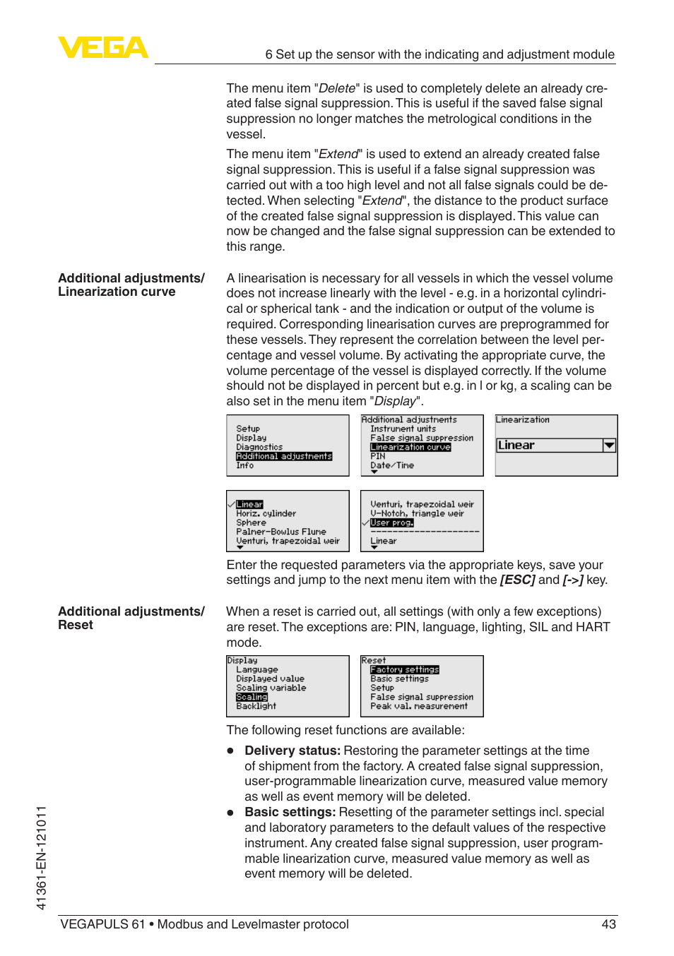 VEGA VEGAPULS 61 (≥ 2.0.0 - ≥ 4.0.0) Modbus and Levelmaster protocol User Manual | Page 43 / 88