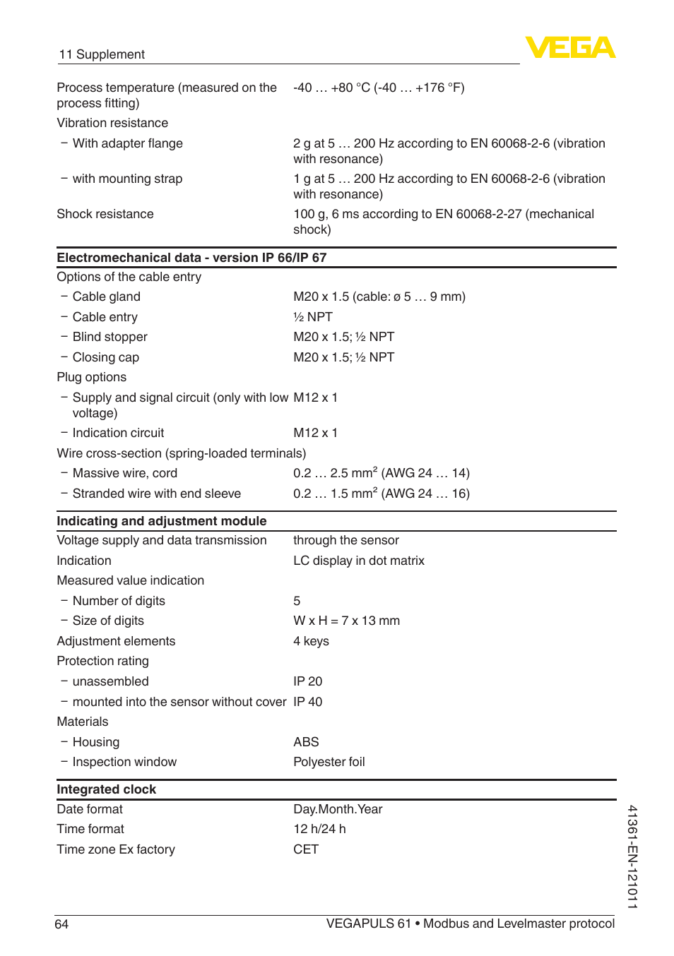 VEGA VEGAPULS 61 (≥ 2.0.0 - ≥ 4.0.0) Modbus and Levelmaster protocol User Manual | Page 64 / 88