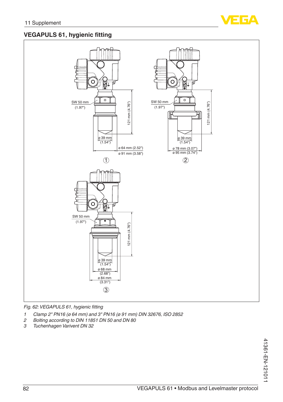 Vegapuls 61, hygienic fitting | VEGA VEGAPULS 61 (≥ 2.0.0 - ≥ 4.0.0) Modbus and Levelmaster protocol User Manual | Page 82 / 88