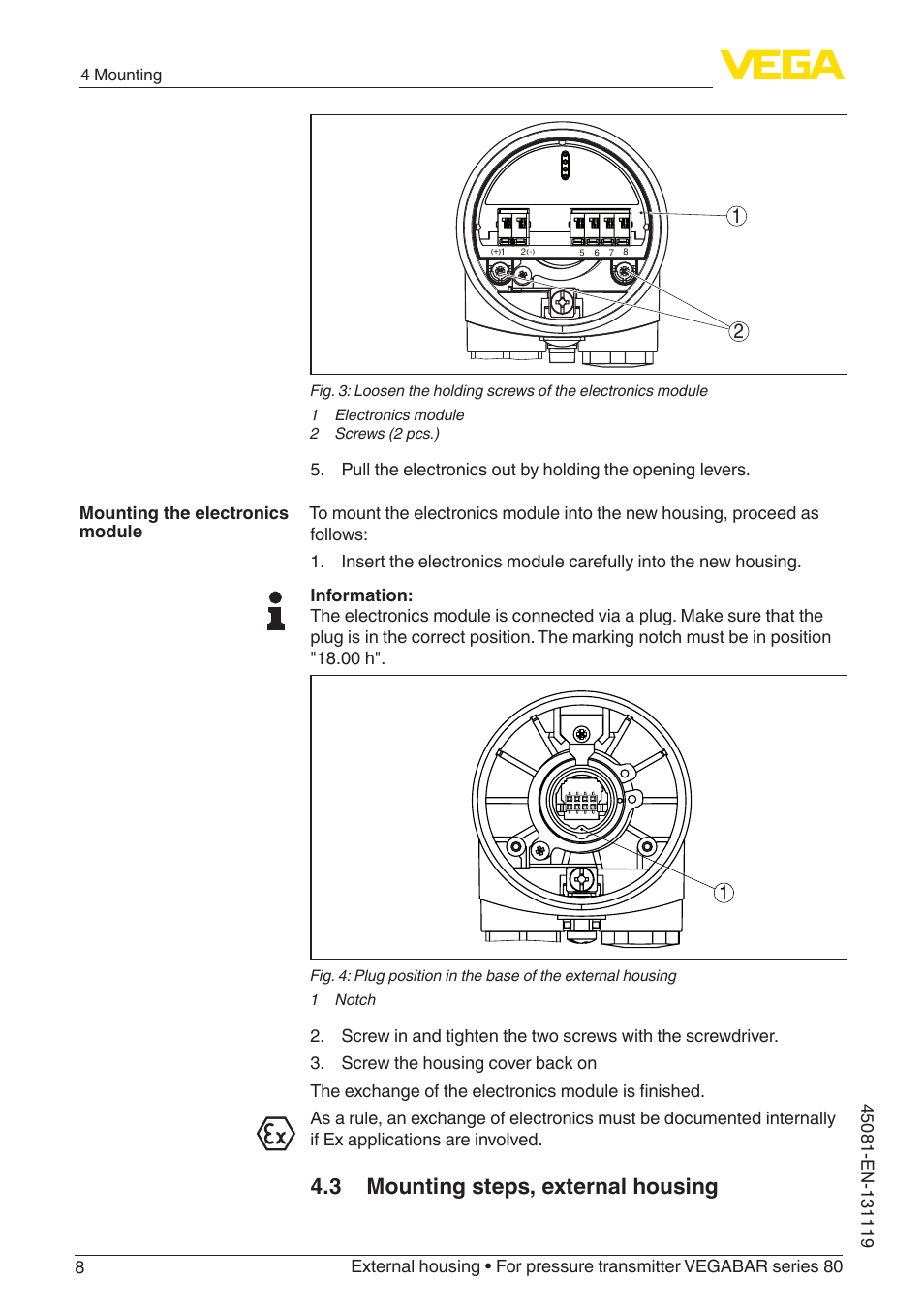 3 mounting steps, external housing | VEGA VEGABAR series 80 External housing User Manual | Page 8 / 20